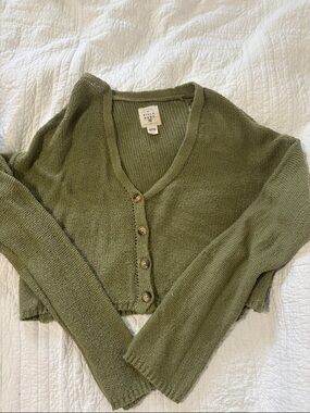 Billabong Olive Green Cropped Button-Front Cardigan